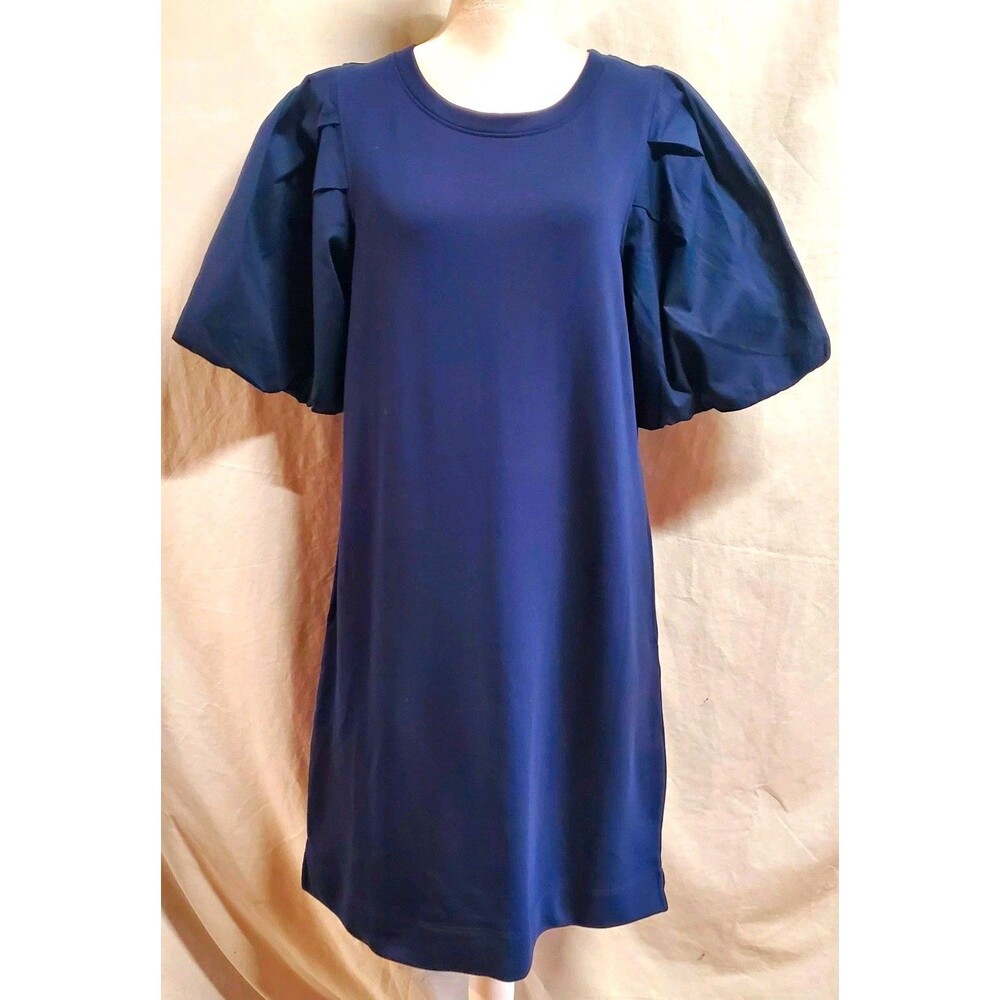 Chico's blue puff sleeve 100% cotton jersey sweat T shirt dress M